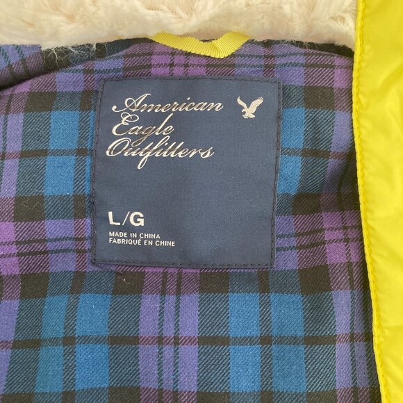 American Eagle Outfitters Winter Vest with plaid lining and faux fur hood - Picture 2 of 4